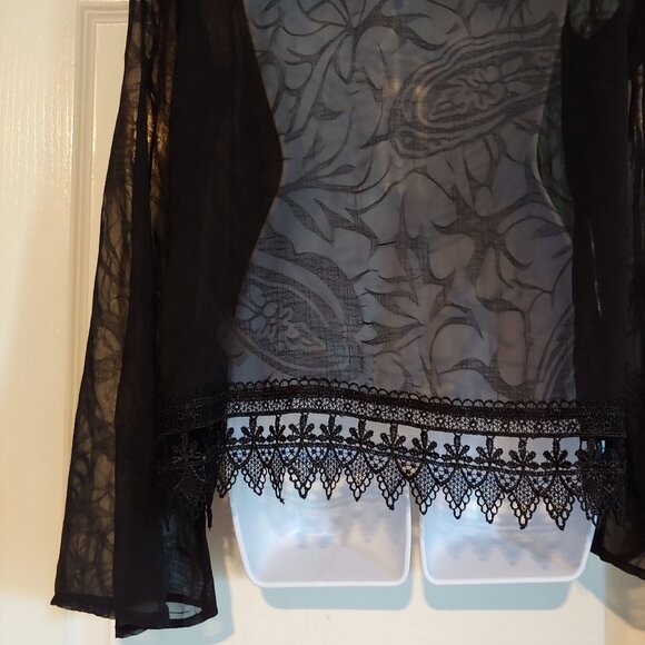 Mona B Smoky Black Sheer Witchy Whimsygoth Grunge Rocker Metal Top Lace L - Picture 13 of 16